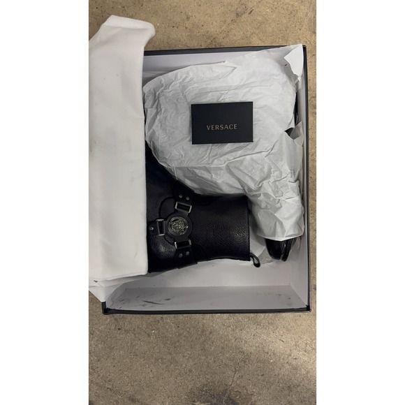 Versace Medusa Harness Leather Ankle Boots Black Men's DSU5276 Size 40 Italy - Picture 11 of 12